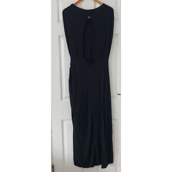 Free People OB1646081 Women's Sz S Black Lakeside Ruched Split Midi Dress $128 - Picture 2 of 5